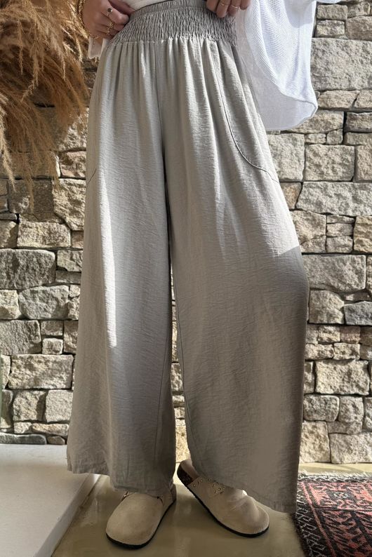 Basso Shirring Wide Leg Pant Taupe